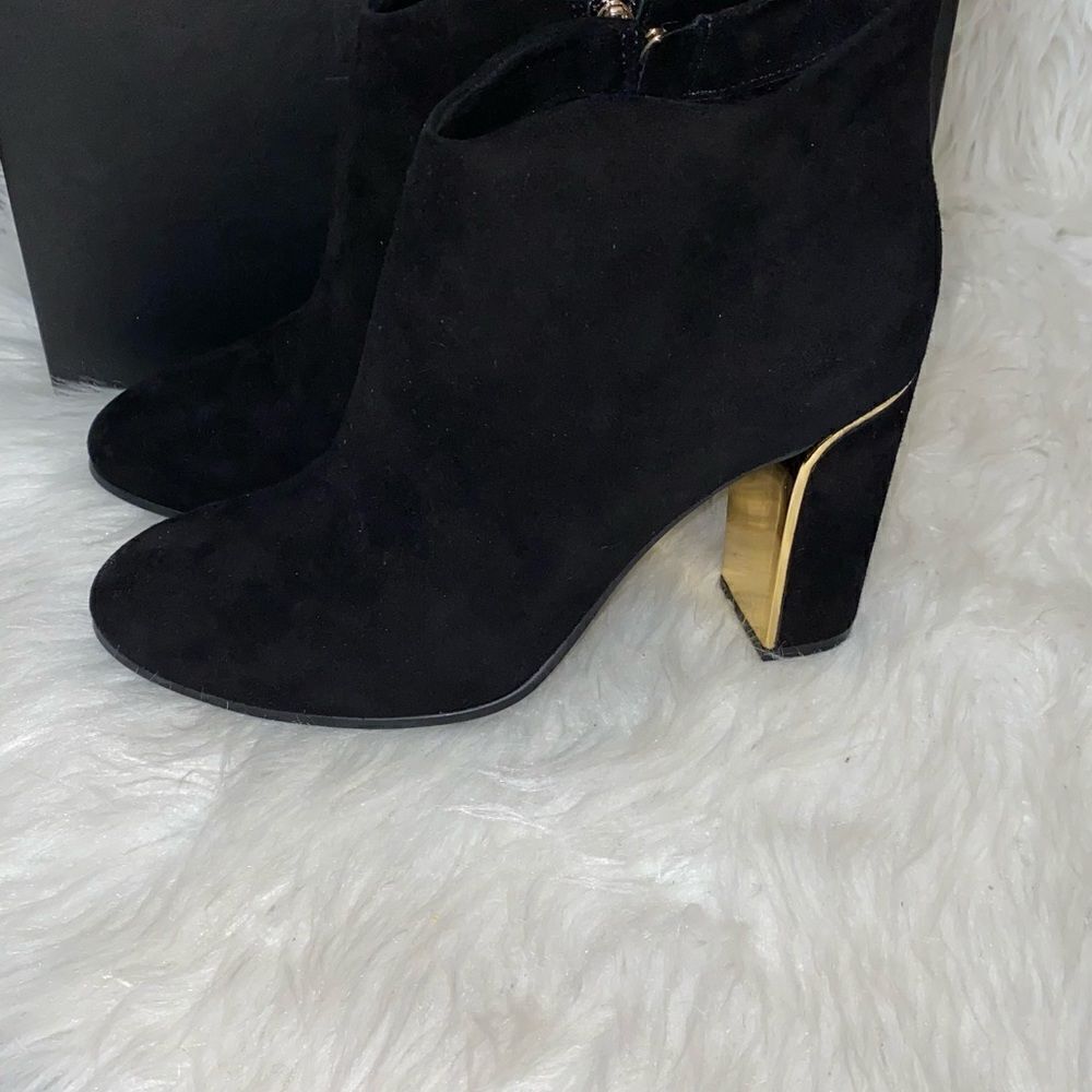 VC John Camuto Black True Suede Booties with Gold Trim - Picture 8 of 14